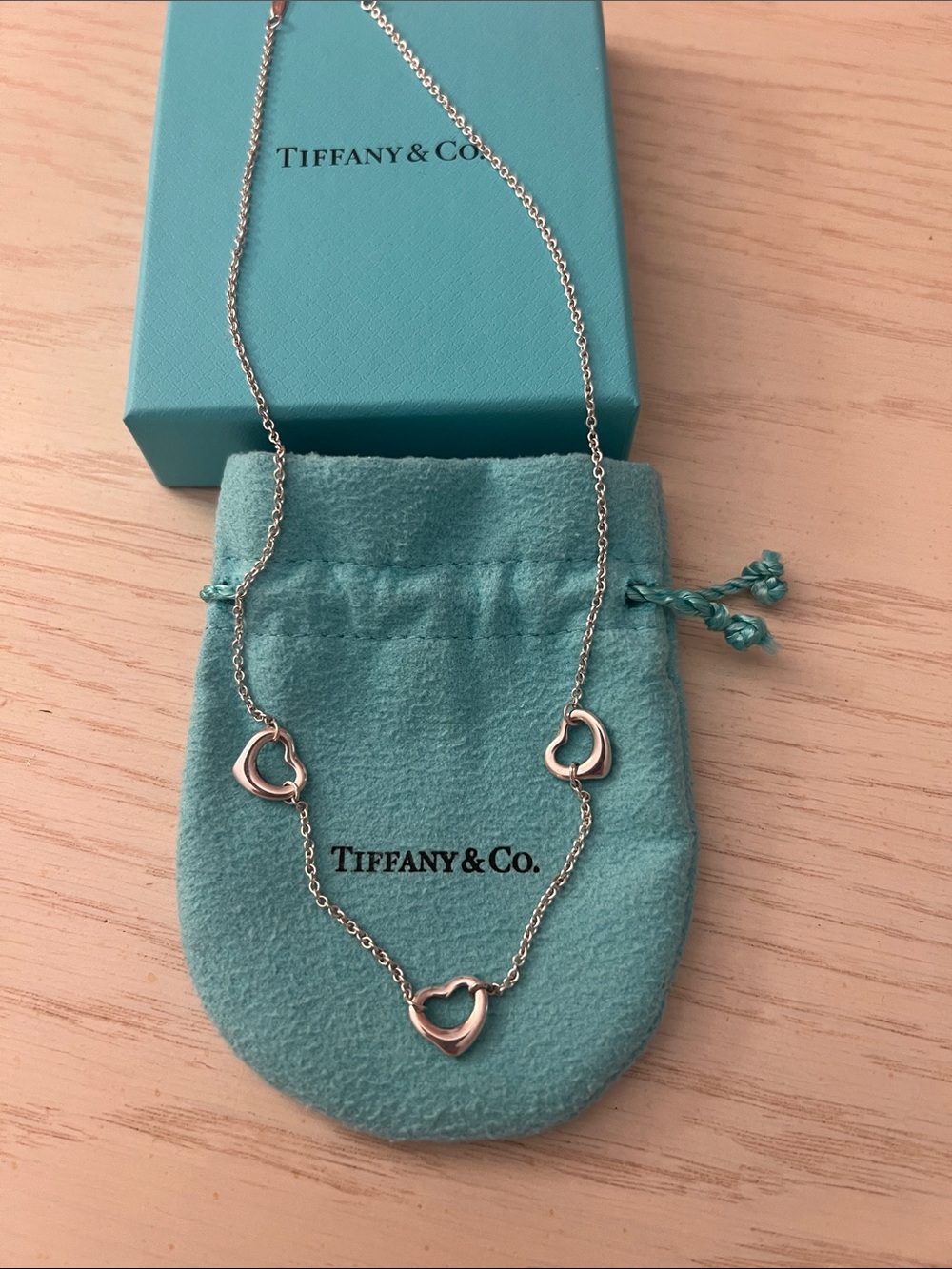 Tiffany Elsa Peretti 3 Open Heart Sterling Necklace